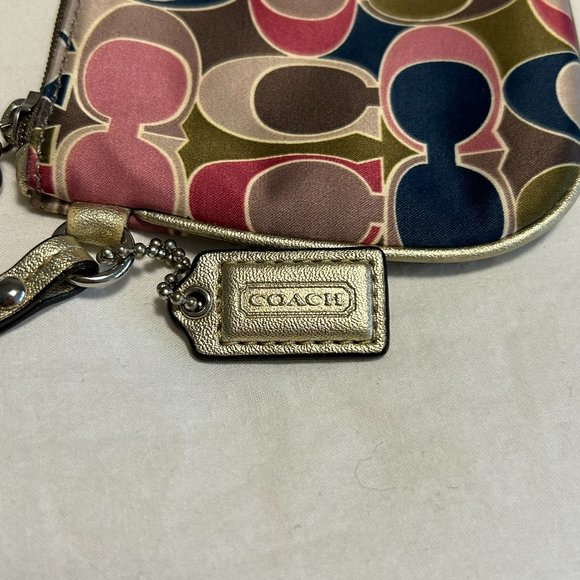 Coach Scarf Satin Leather Print | Small Multi-Colour Wristlet | Pink Gold - Picture 5 of 9